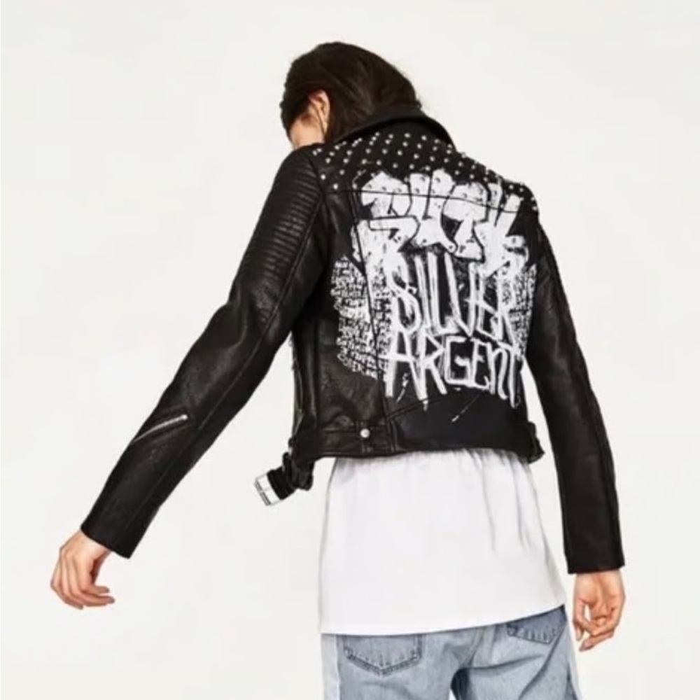 Zara Black Leather Studded Jacket